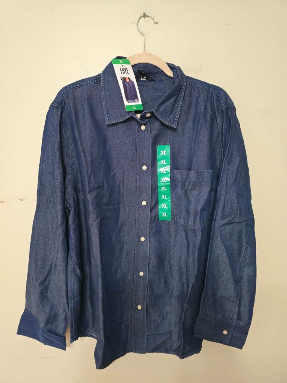 Frye Women’s Denim Button-Down Shirt, Dark Blue, XL, NWT